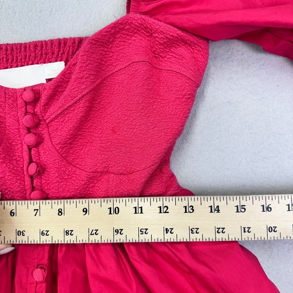 Maeve By Anthropologie Mini Dress Womens S‎ Pink Puff Sleeve Cotton Wedding - Picture 10 of 12